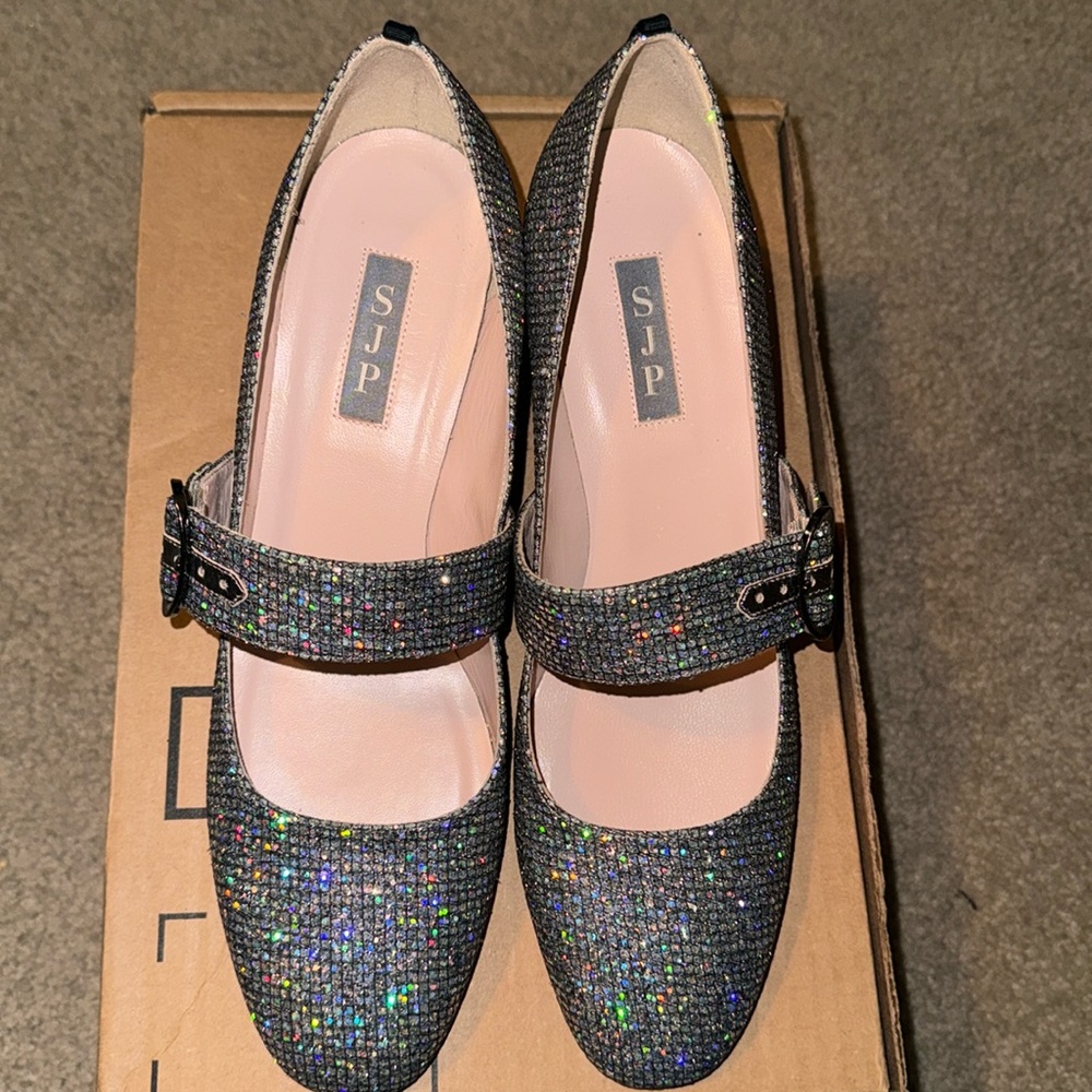SJP Sarah Jessica Parker Tartt Mary Jane Scintillate Heels 40 Block Heel